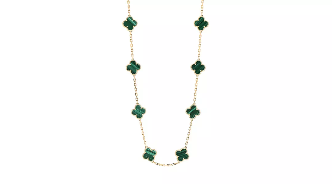 Van Cleef shops & Arpels single flower green malachite necklace